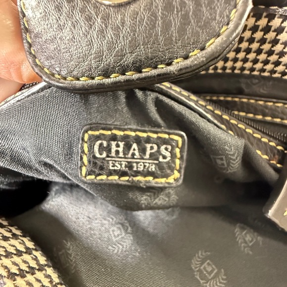 Chaps Leather Purse Black White Houndstooth Red Stripe - Picture 5 of 13